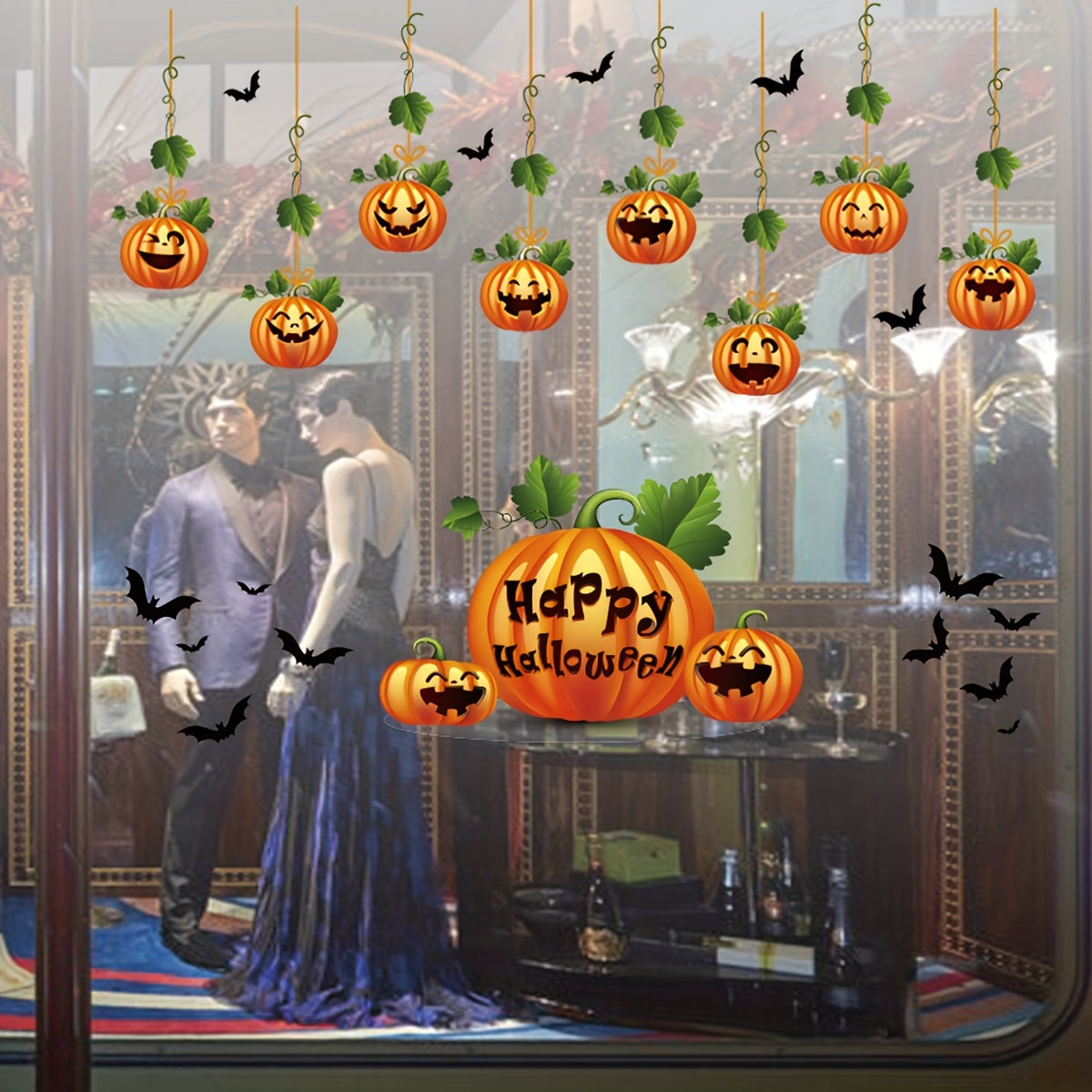 Halloween Pumpkin Static Window Stickers Double-Sided Festive Decor