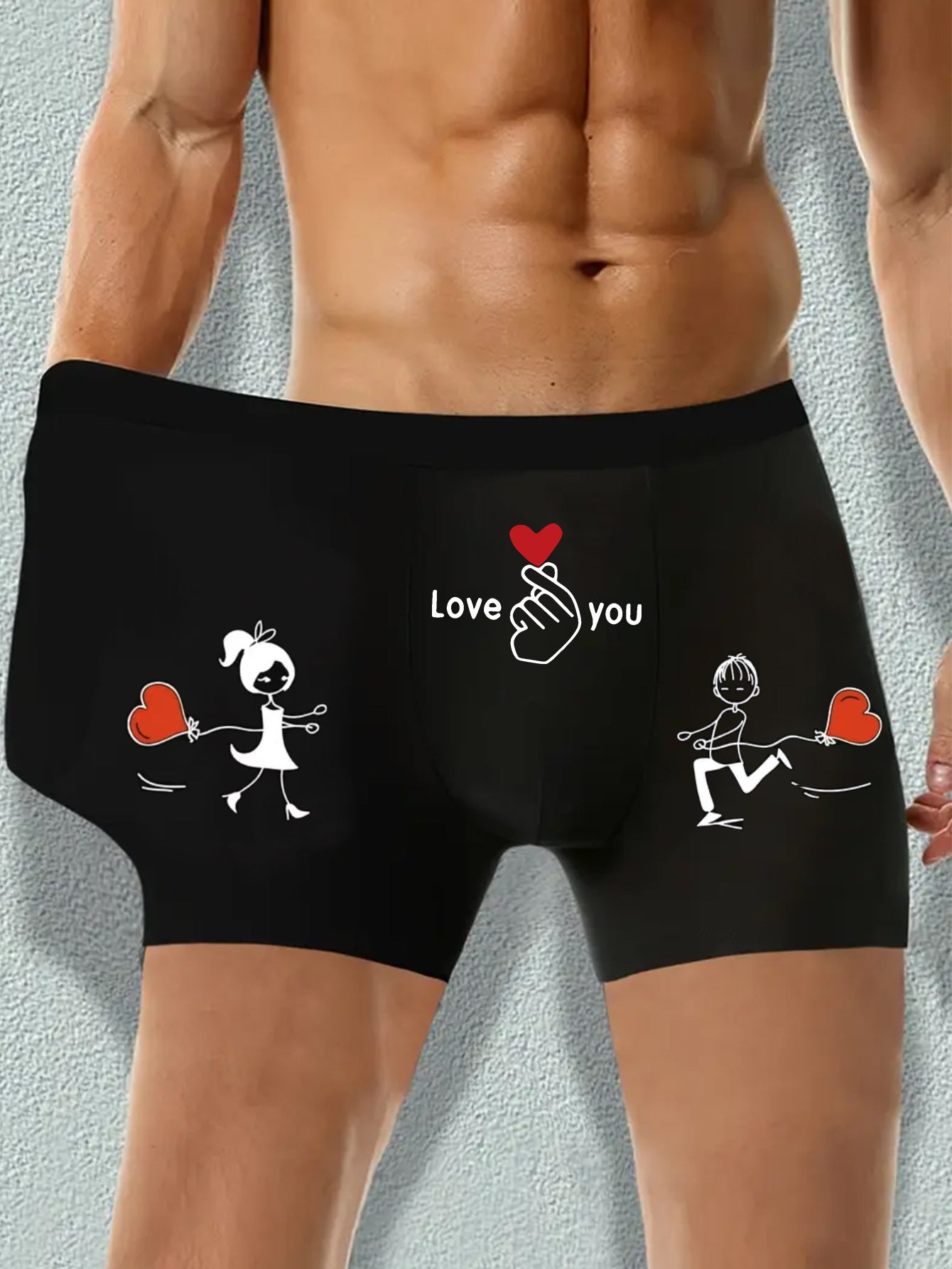 Men's Boxer Briefs Breathable Polyester Spandex with Heart and Couple Silhouette