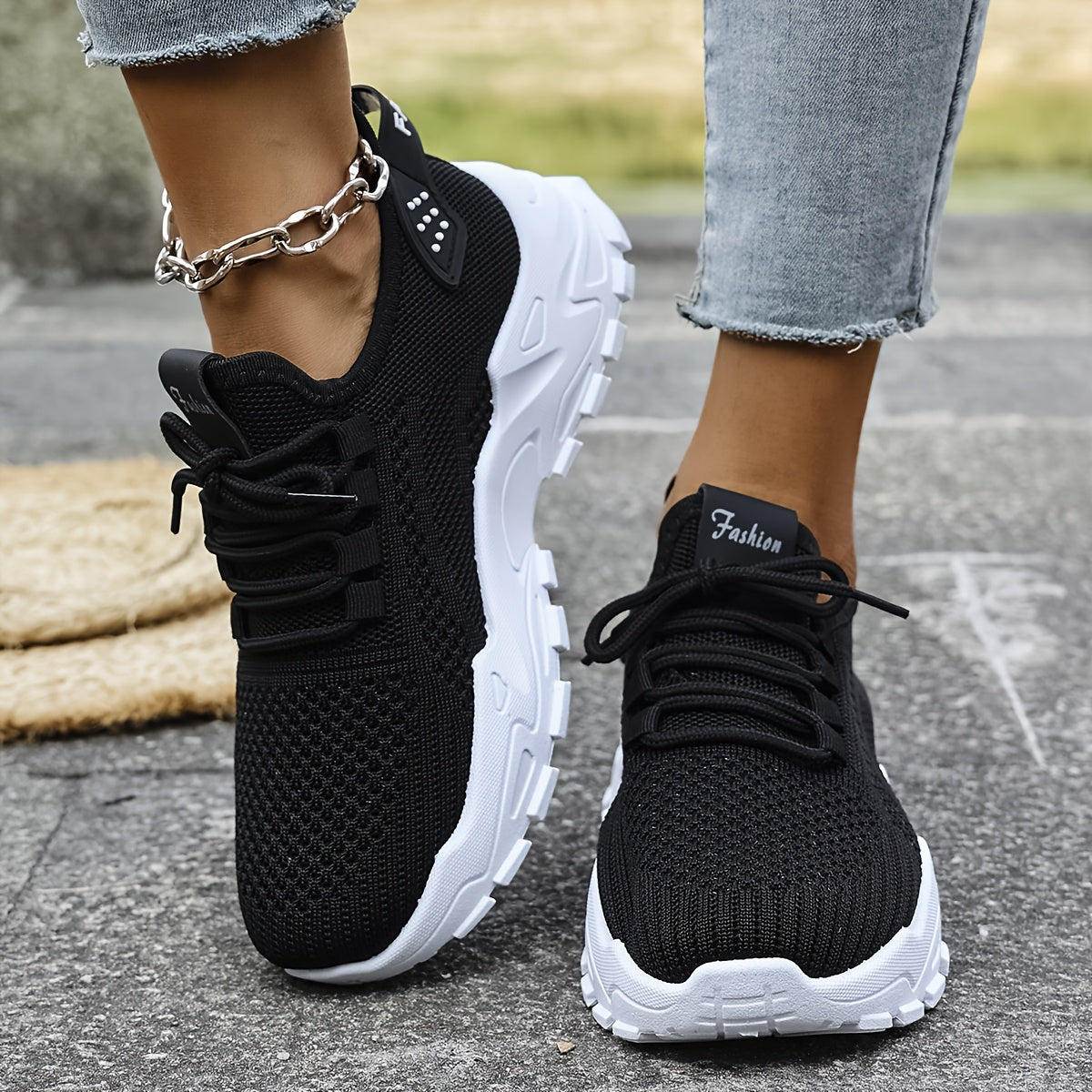 Women’s Breathable Mesh Athletic Sneakers with Airplane Pull Strap