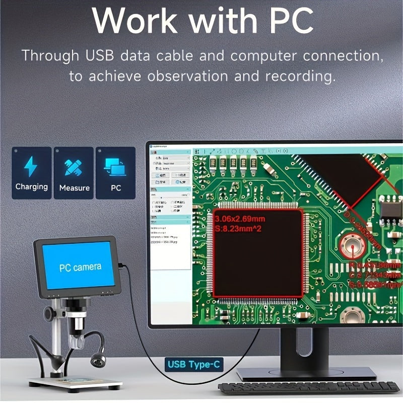 17.78cm LCD Digital Microscope with 1200X Magnification and 1080P HD for Electronics Repair