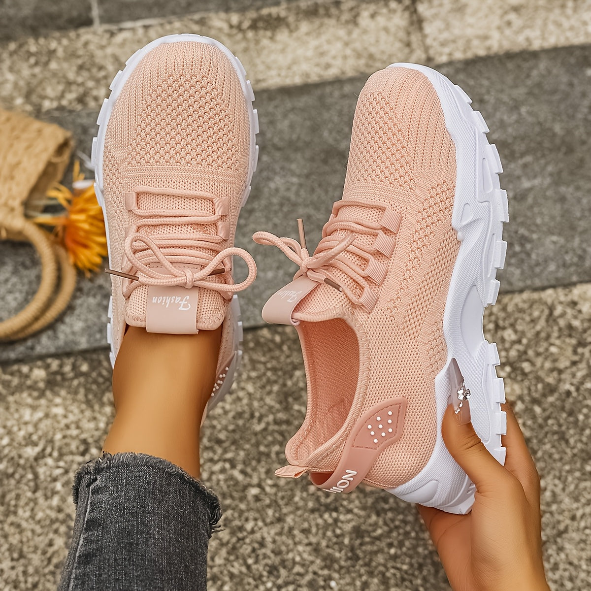 Women’s Light Blue and White Knit Sneakers - Breathable Mesh, Cushioned EVA, Slip-On Low-Top