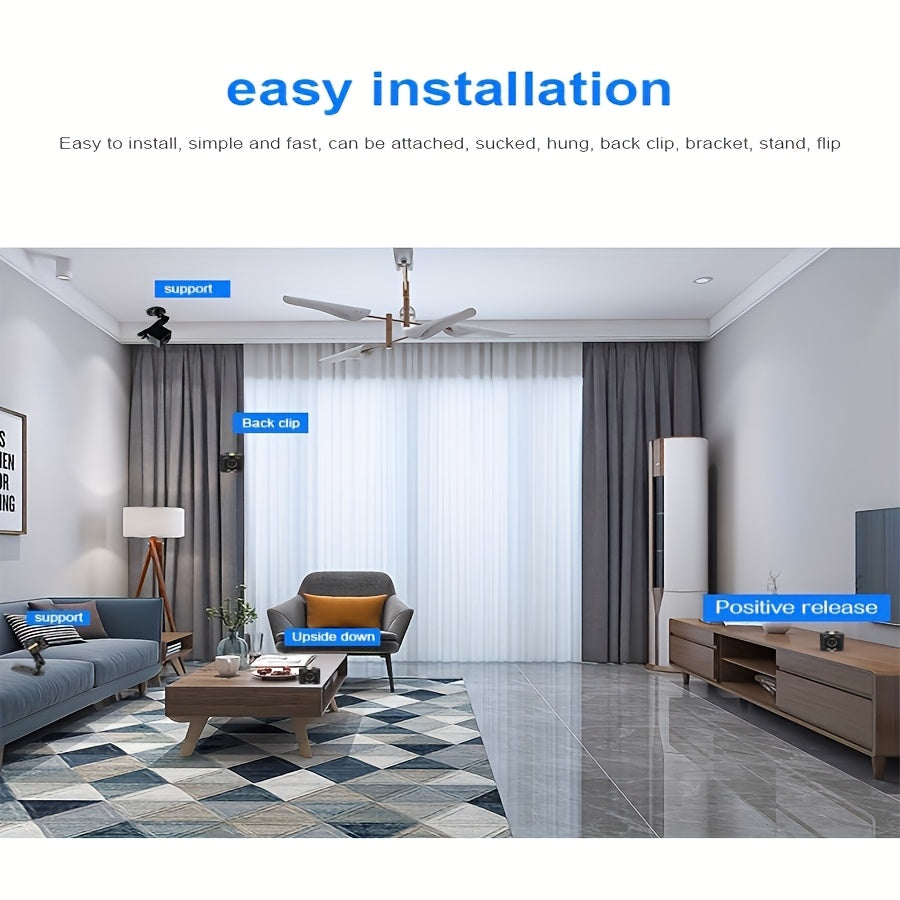 Cámara de seguridad HD 720P con detección de movimiento y audio, recargable por USB para vigilancia en el hogar, oficina y monitoreo de mascotas