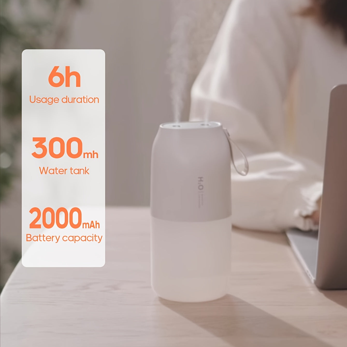 Portable USB Humidifier with Night Light Car Home 300ml Dual Spray