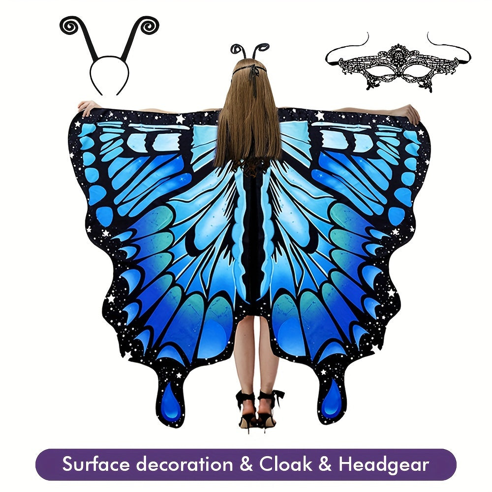Chal de alas de mariposa para mujer, capa de hada, disfraz de Halloween, poliéster vibrante, spandex
