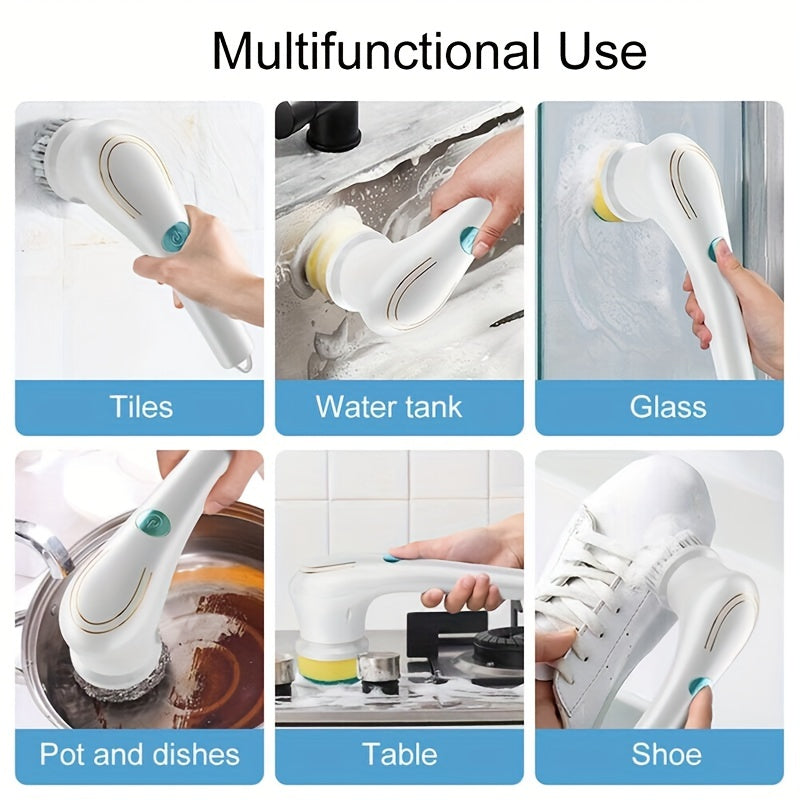 Cordless Handheld Cleaning Brush with 5 Interchangeable Brush Heads for Bathroom Kitchen Floor