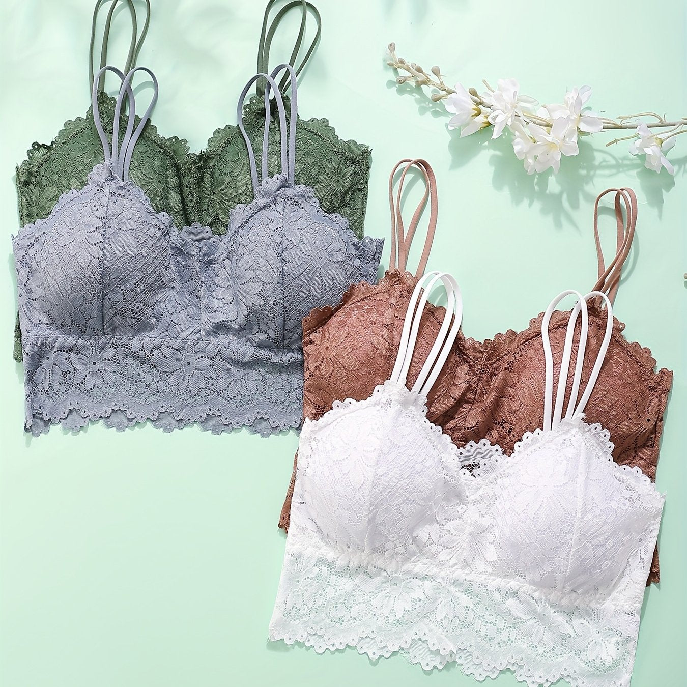 Lingerie Set Women's Lace Camisole with Adjustable Straps Floral Design in Black White Blue Red