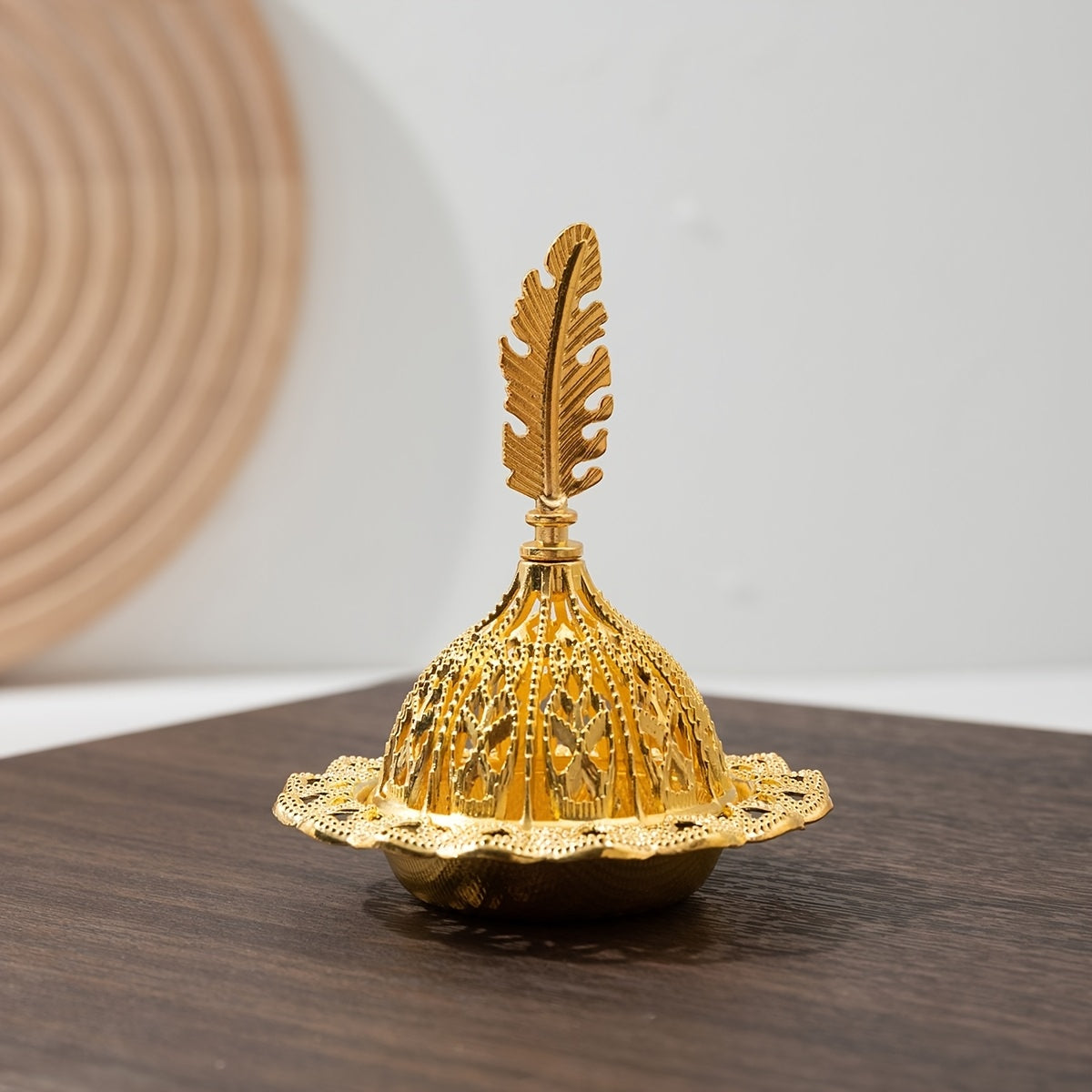 Golden Hollow-Out Resin Incense Burner with Intricate Lace Patterns for Home or Office Decor