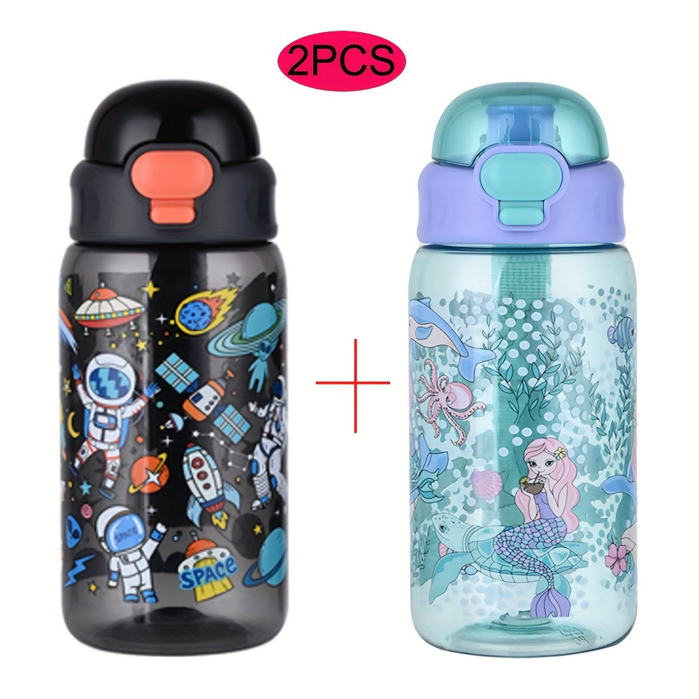 2 Pack 20oz Thermal Transfer Water Bottles with Cartoon Pattern and Handles for Home and Outdoor