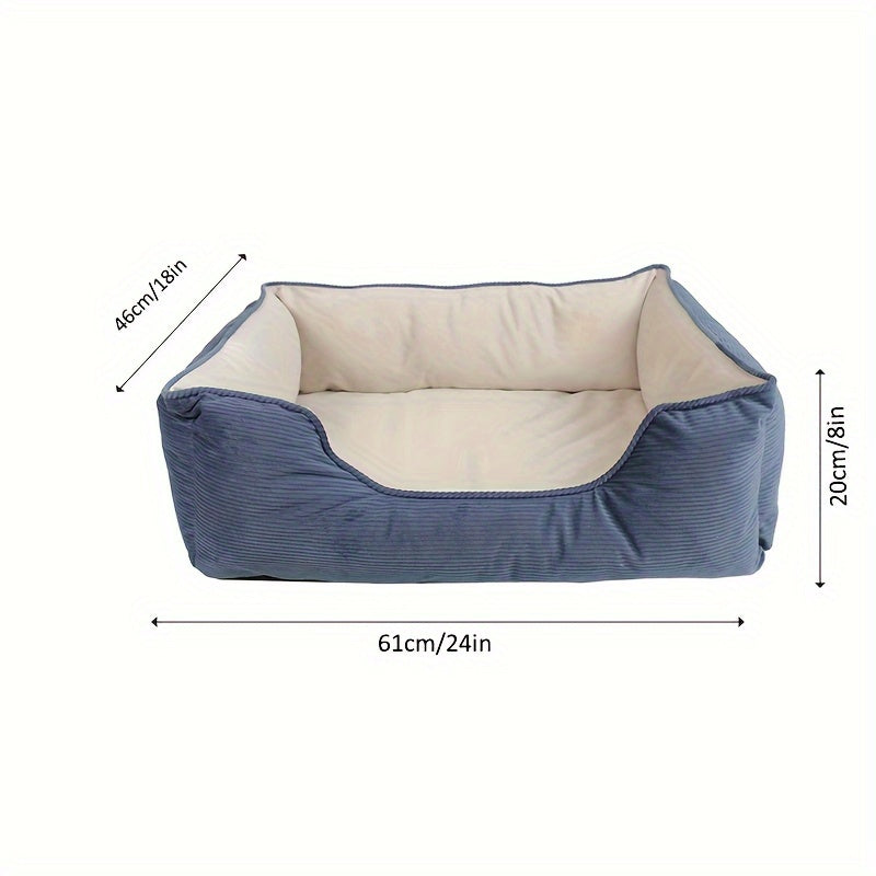 Square Pet Bed for Medium to Large Dogs Beige Warm Polyester Fiber Cushion Winter Comfort