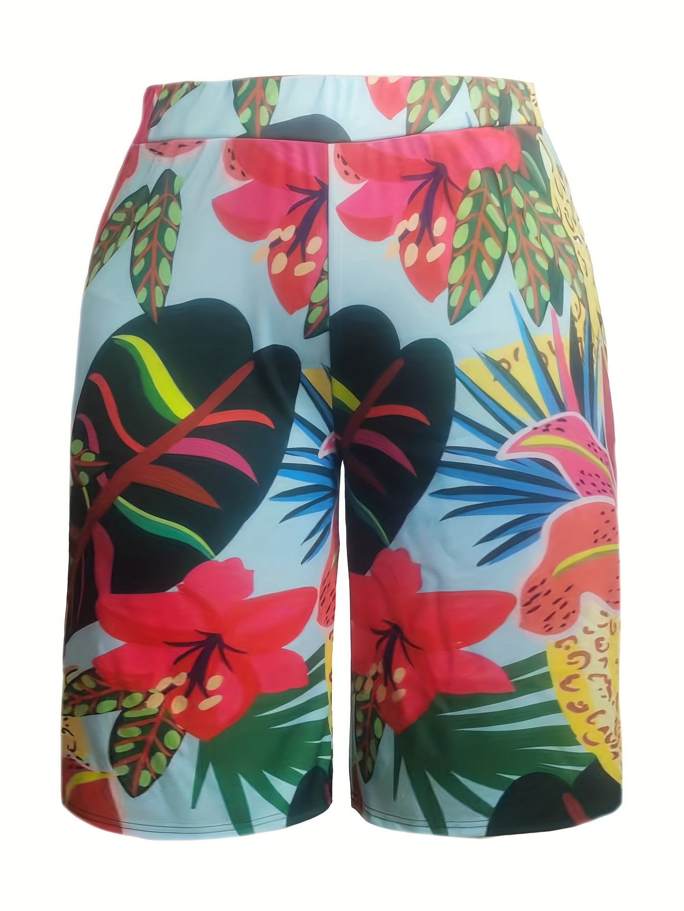 Women's Floral Print Stretch Wide-Leg Capri Pants Summer Casual Trousers