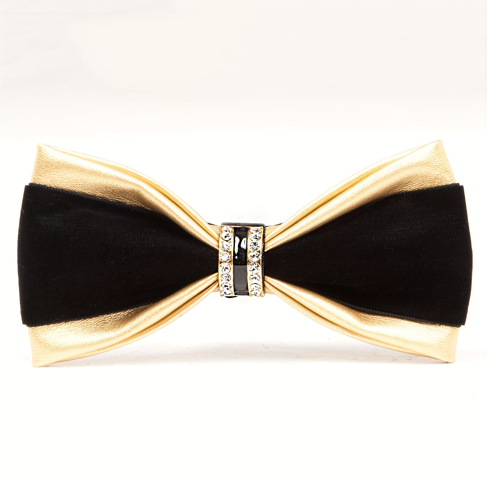 Leather Bow Tie with Rhinestones for Weddings and Formal Events in Black Velvet or Gold