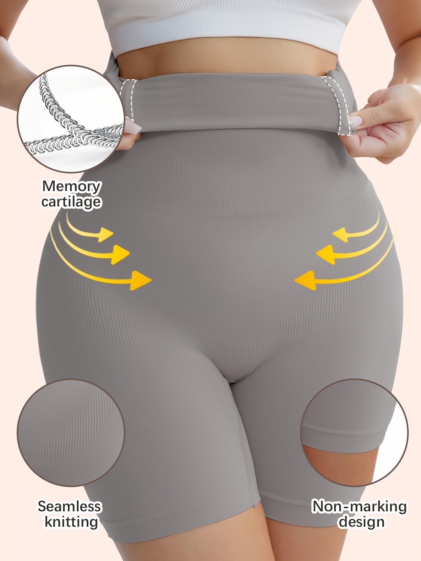 Women's High-Waist Tummy Control Shapewear Shorts Seamless Knit Polyamide Solid