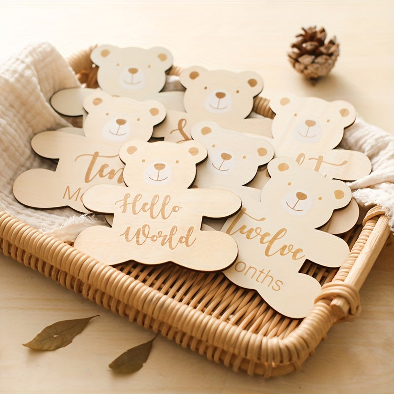 Деревянные буквы для дня рождения, карточки для этапов роста, милые акценты с медвежонком, деревянные карточки для этапов, очаровательные фотопропсы, празднование первого дня рождения малыша.