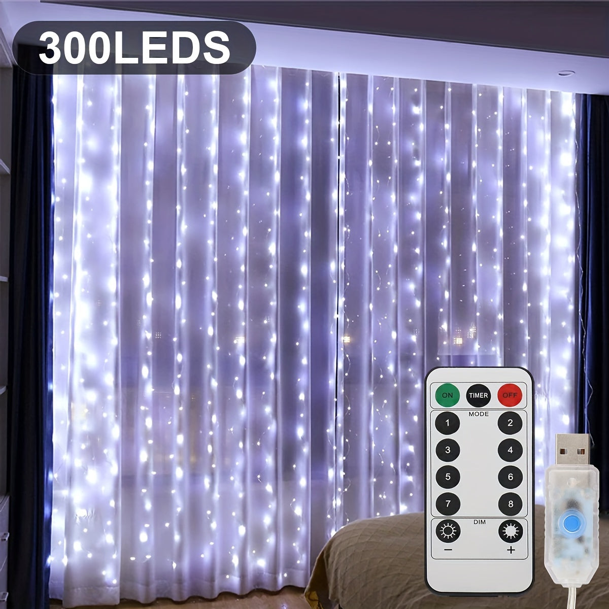 Luces de cadena LED 300/200/100 LEDs USB Cable de cobre para habitación, ventana, Halloween, Navidad, boda
