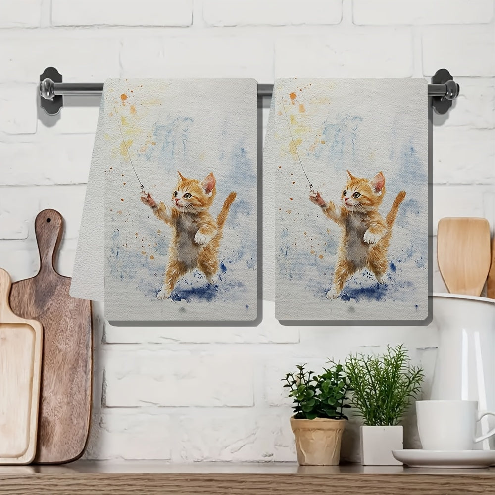 Ultra Soft Kitchen Towels 40x60cm Playful Kitten Laser Design Absorbent