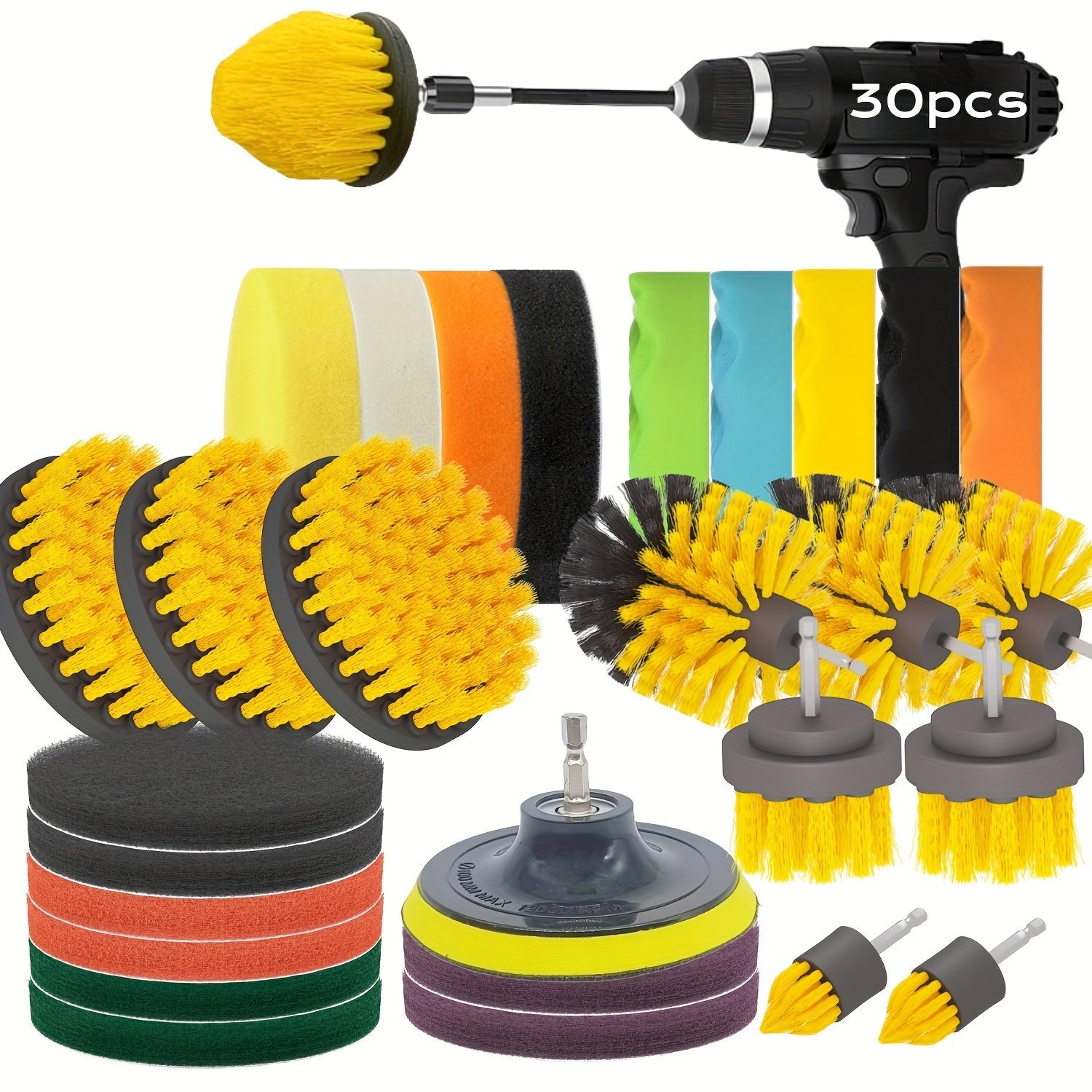 30-Piece Drill Brush Set Multi-Surface Cleaning Kit with Sanding and Polishing Pads