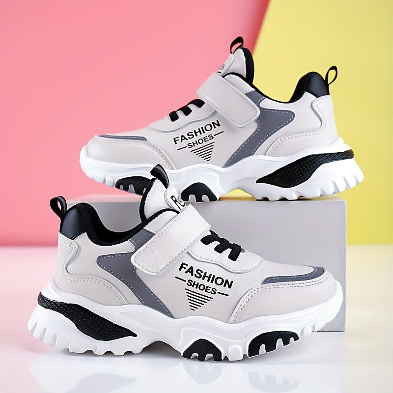 Kids' Breathable Lightweight All-Season Sports Sneakers with Hook-and-Loop Closure