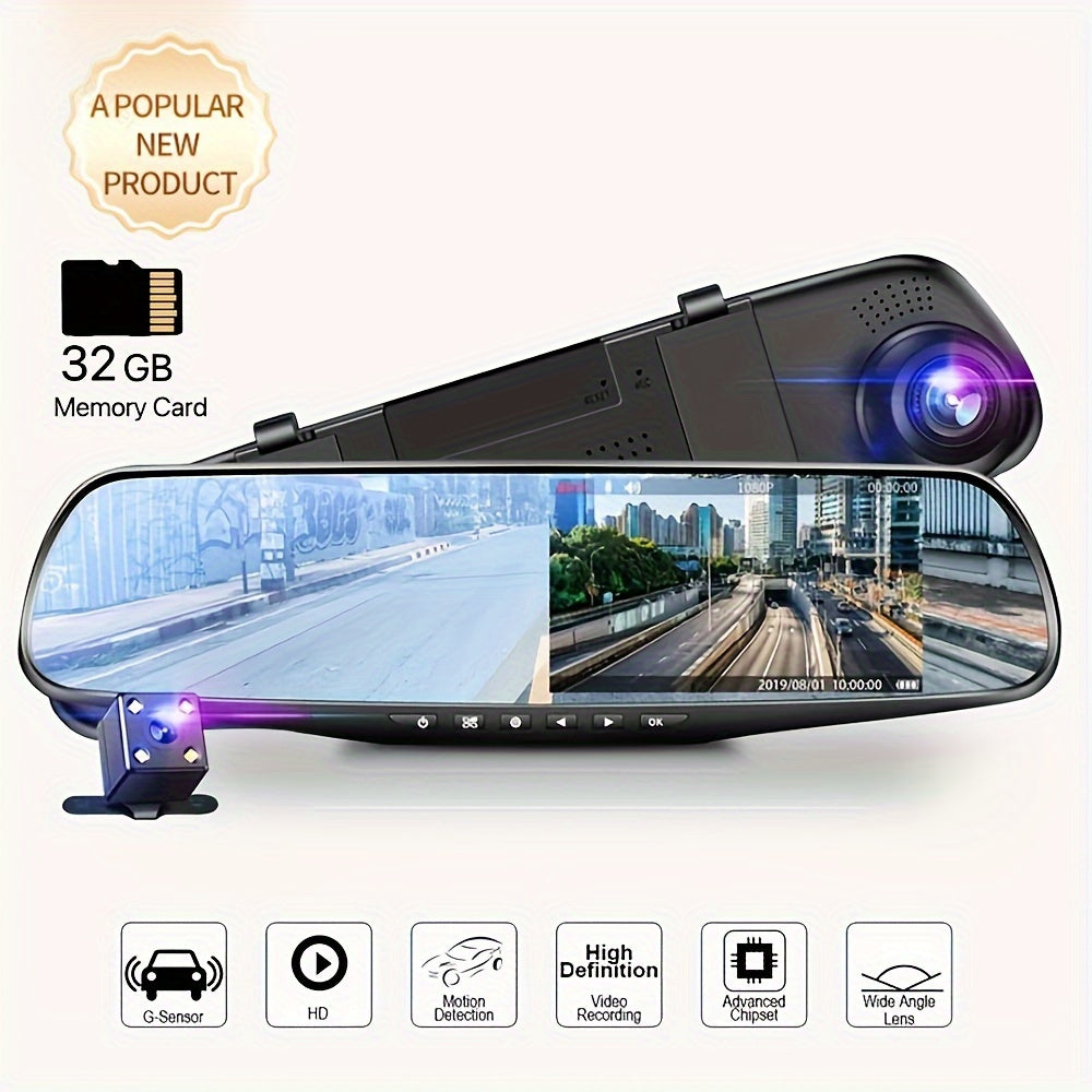 Dual Front and Rear Car Dash Camera with Night Vision 1080p Wide-Angle Recording