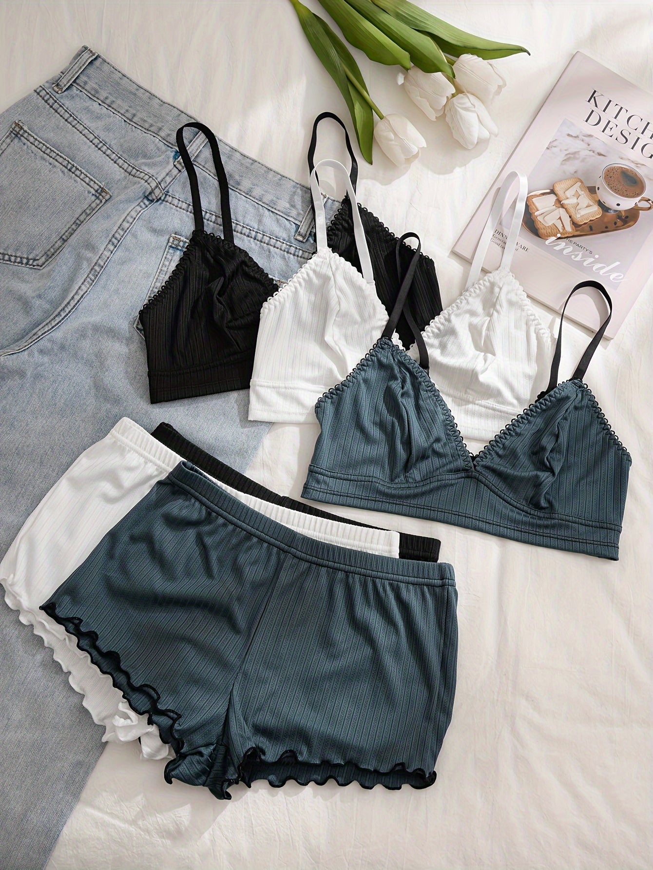 Women's Solid Color Cotton Underwear Set for Comfortable Wear