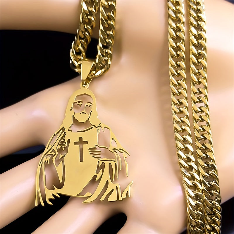 Men Women Cross Pendant Necklace 18K Gold Plated Stainless Steel Religious Jewelry
