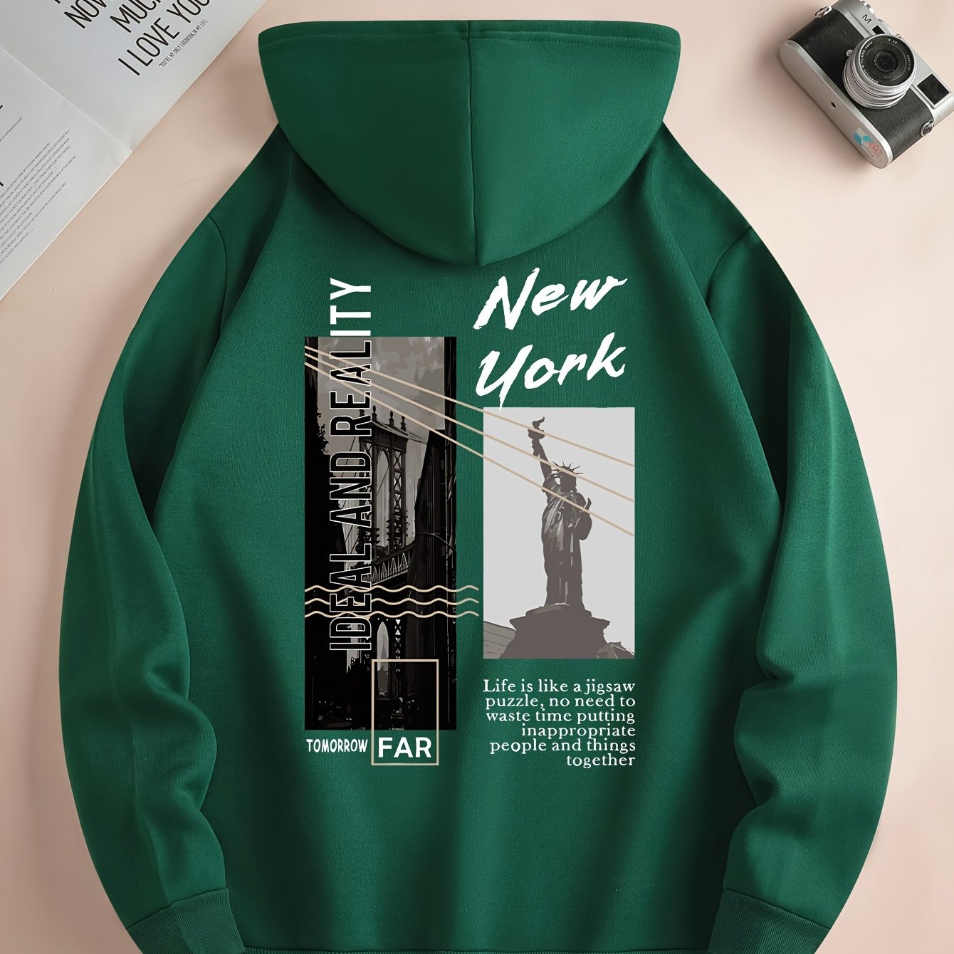 Men's Hoodie with NYC Print Polyester Casual Fall Winter Pullover
