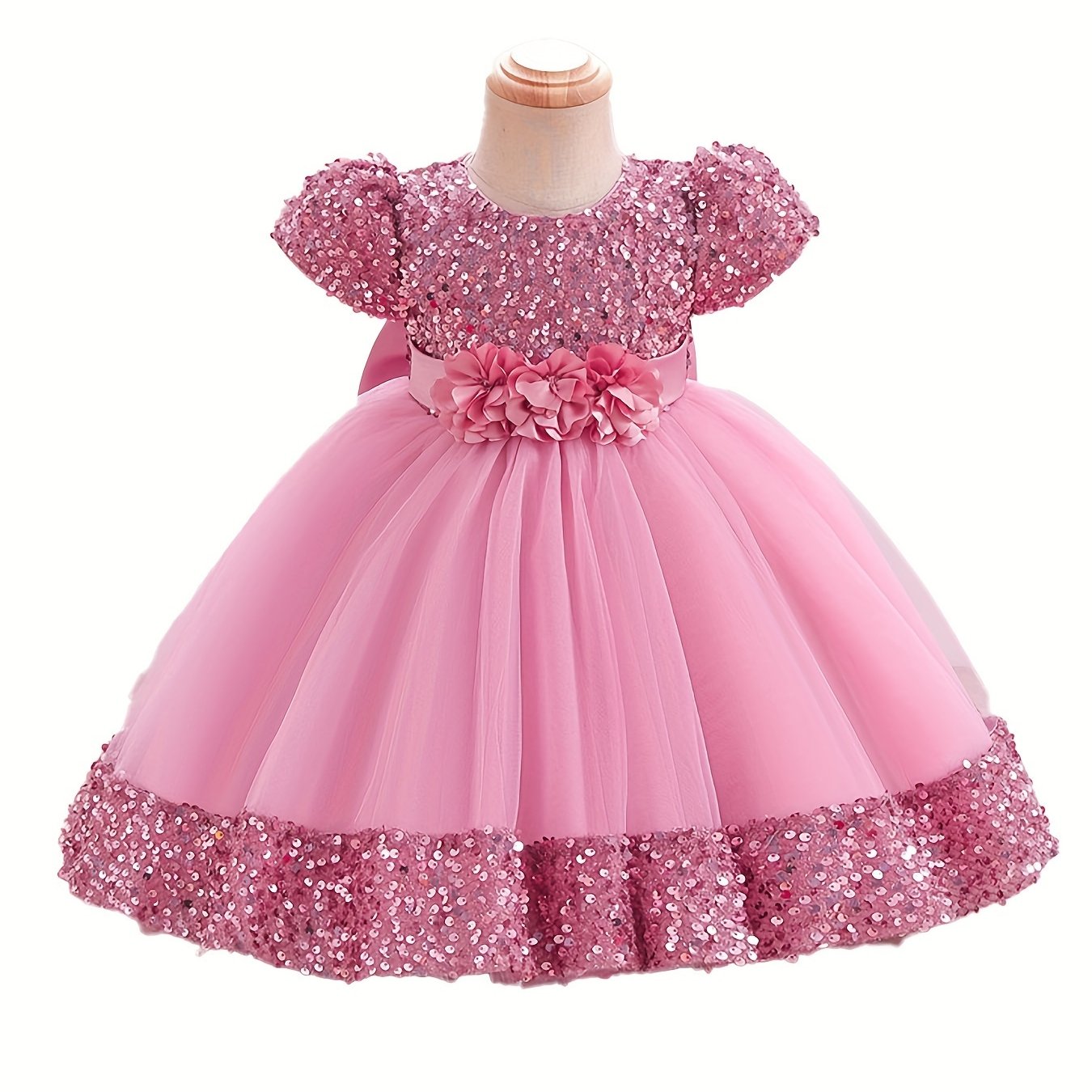 Girls Red Princess Dress with Sequin Tulle Overlay Boho Style for All Seasons