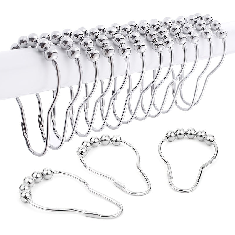 Set of 12 Metal Shower Curtain Hooks with Decorative Beads for Bathroom
