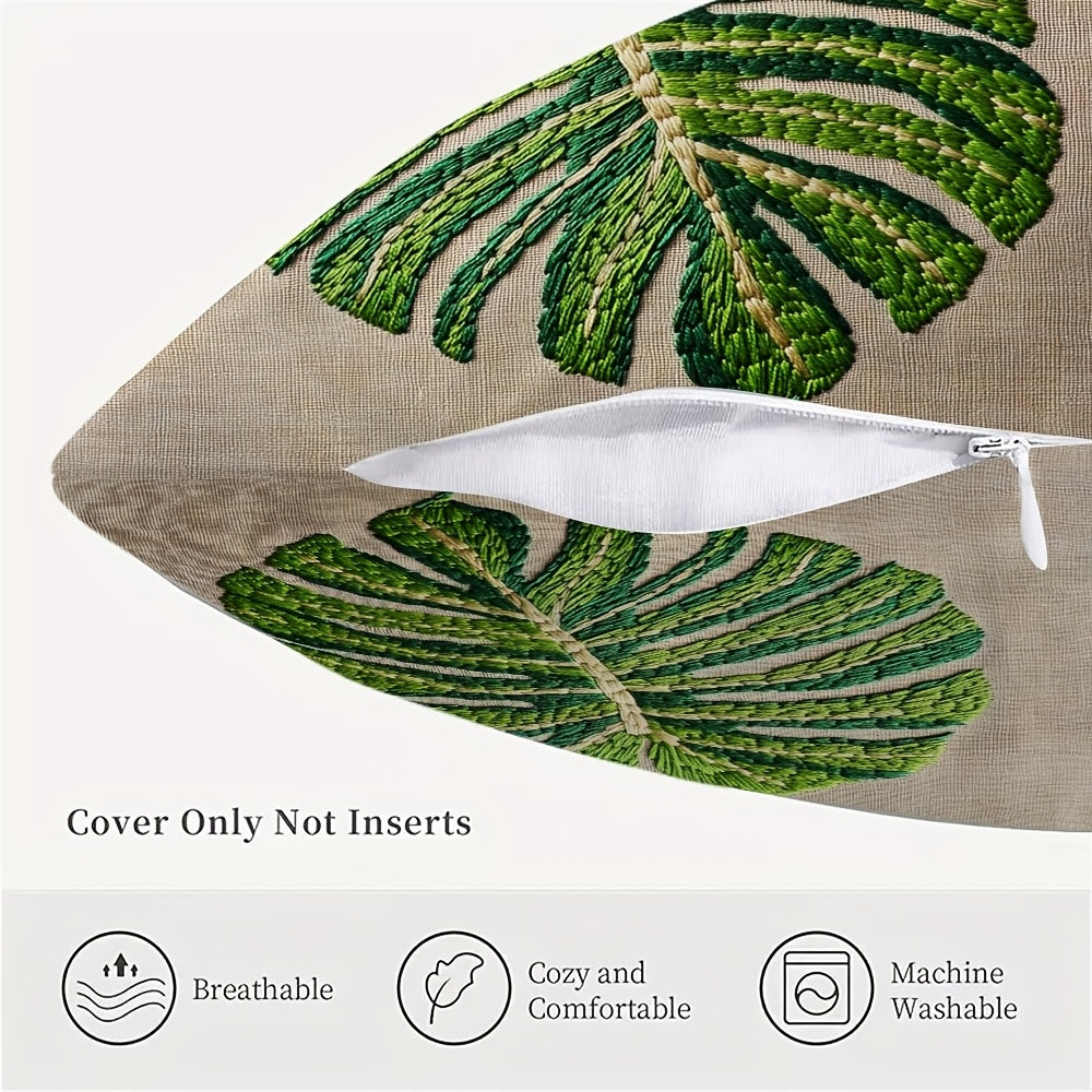 Monstera Leaf Pattern Pillow Cover 45cm Square Polyester Two-Sided Print Decorative Cushion Case