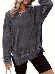 Plus Size Women's Sweatshirt with Side Slit Polyester Knit Long Sleeve Fall Winter