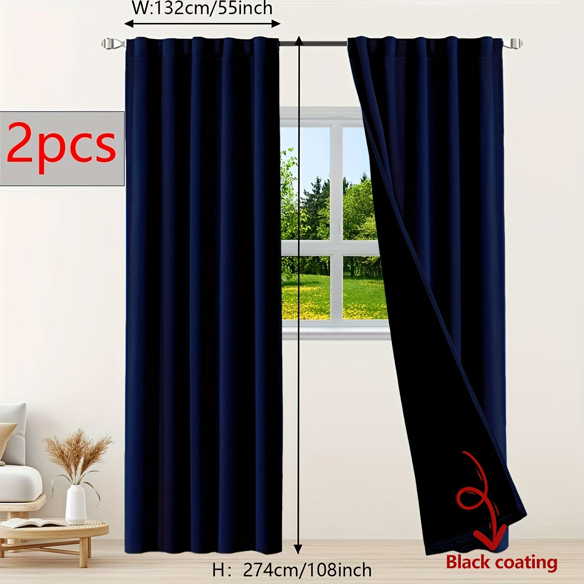 Two Pieces Blackout Curtains Thermal Insulated Twill for Bedroom Living Room