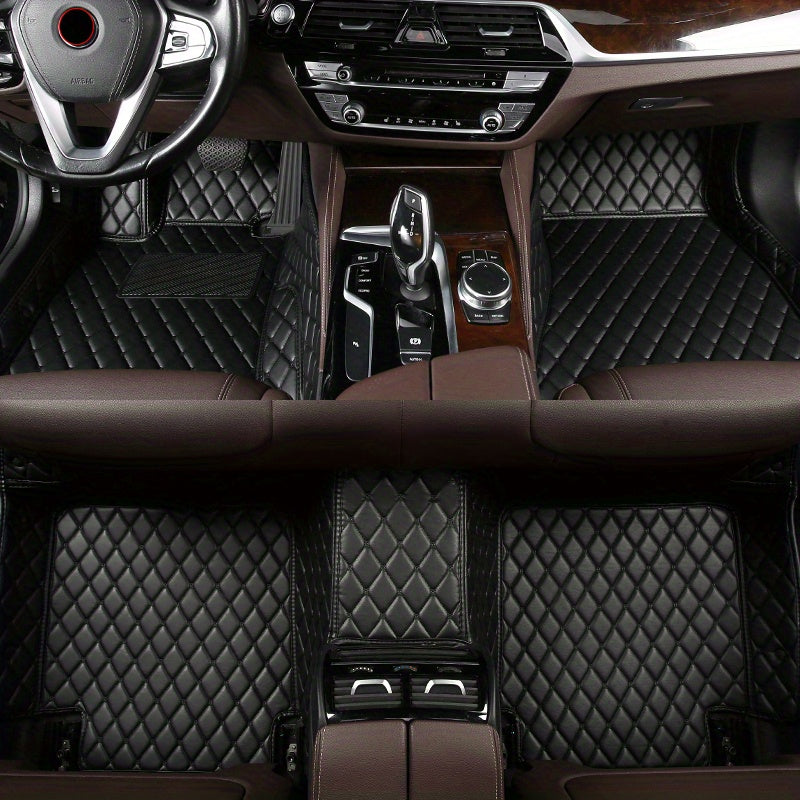 Full Coverage Car Floor Mats 3pcs PU Leather Diamond Pattern All-Weather