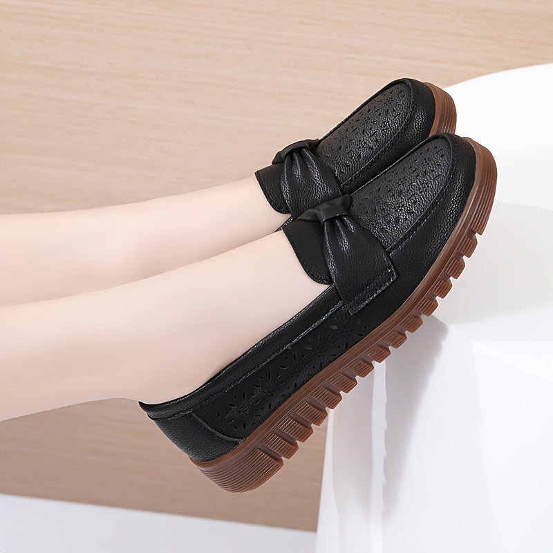 Ladies' Bow Shaped Loafers Flat Bottom Hollowed Out Casual Shoes