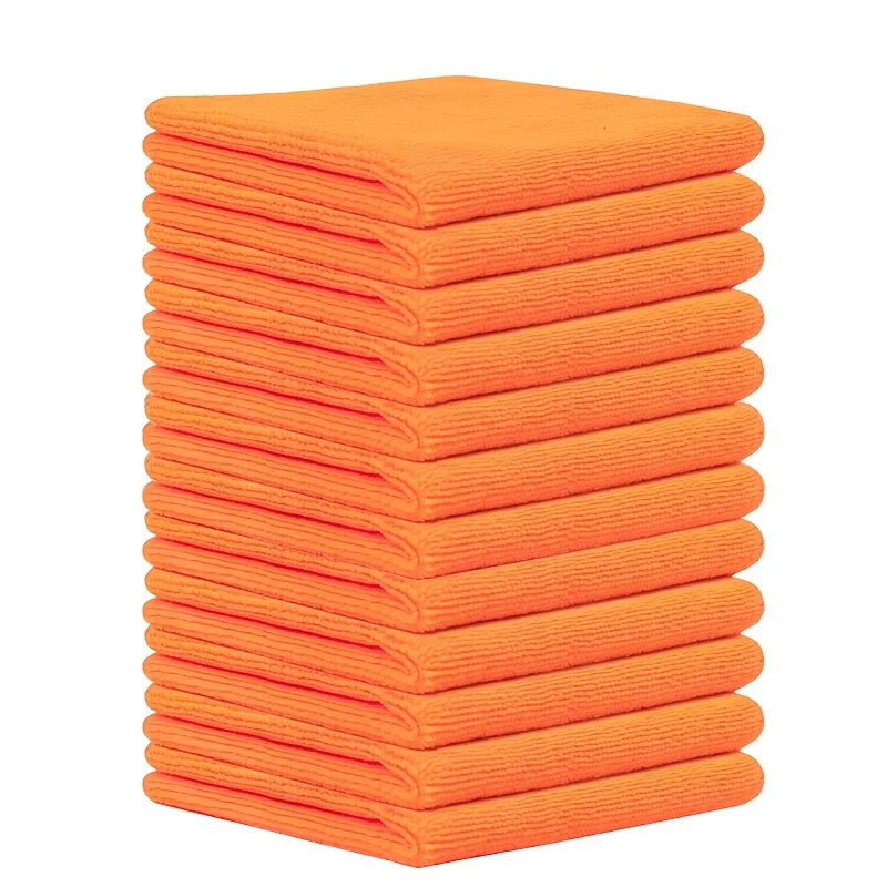 12 Orange Microfiber Cleaning Cloths Lint-Free Reusable Dusting Towels