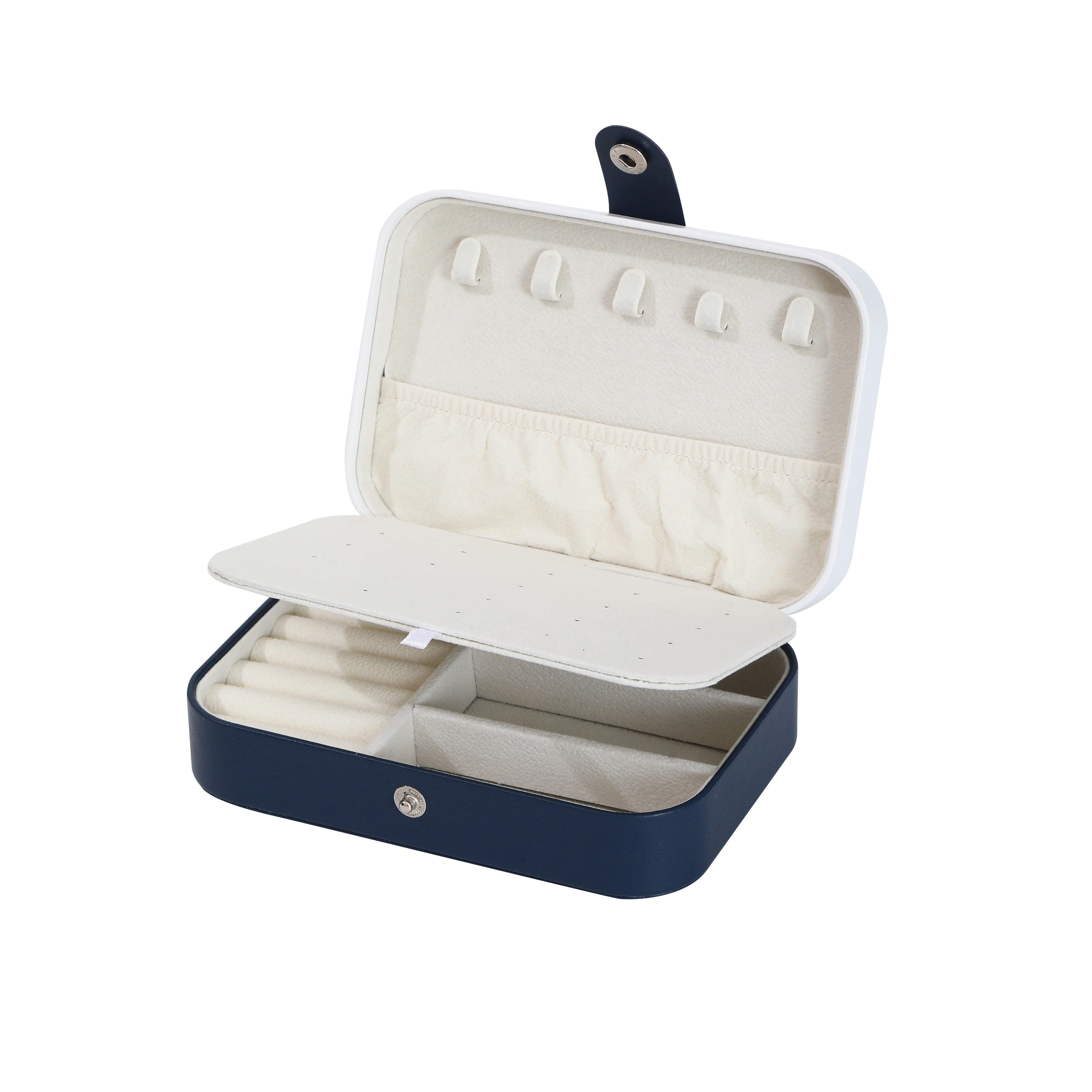 Caja portátil de cuero para organizar joyas para pendientes, collares y anillos