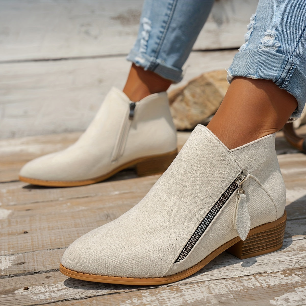 Women's White Ankle Boots Leather Casual Footwear for Holidays