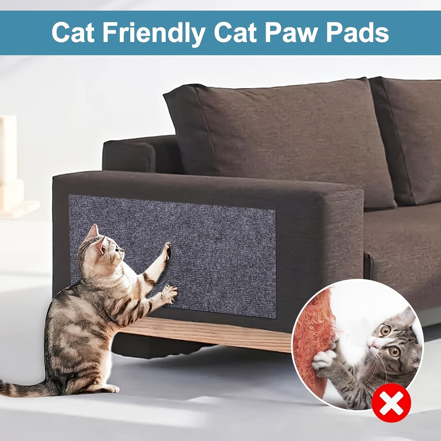 Protector de muebles para gatos gris, alfombra autoadhesiva para rascar, para sofás y árboles para gatos, 78.7 x 15.8 pulgadas