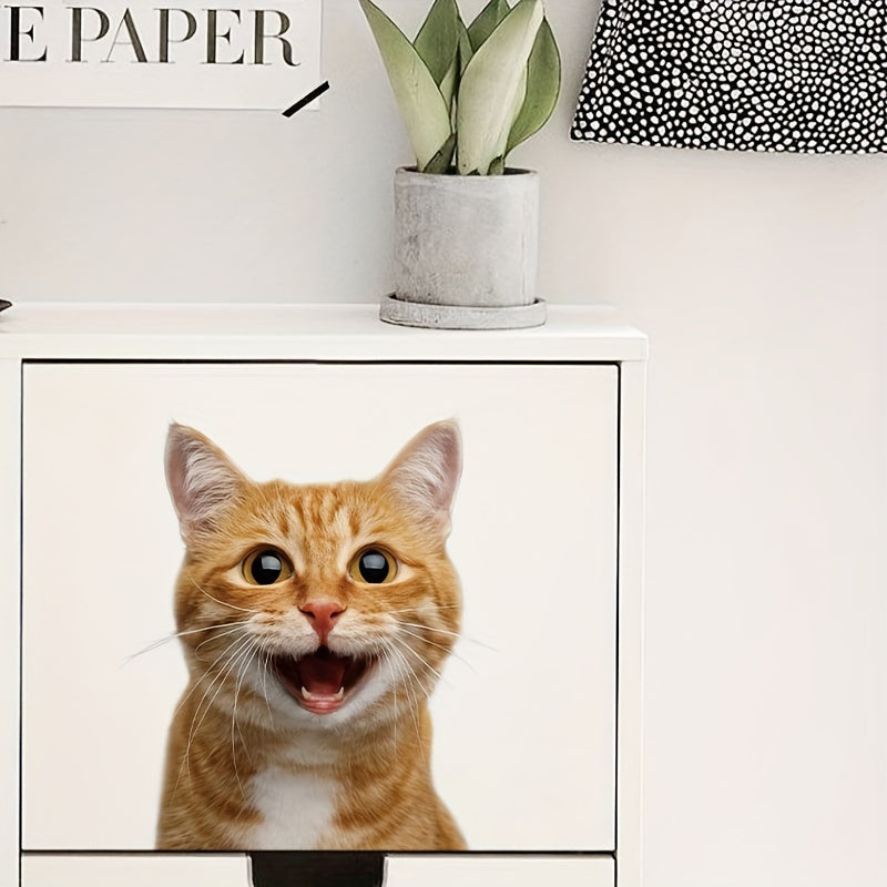 Cute Cat Window Sticker 8Mil PVC Self-Adhesive Decor for Glass Fridge Bathroom