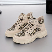 Women’s Leopard Blue White High-Top Sneakers with Thick Sole