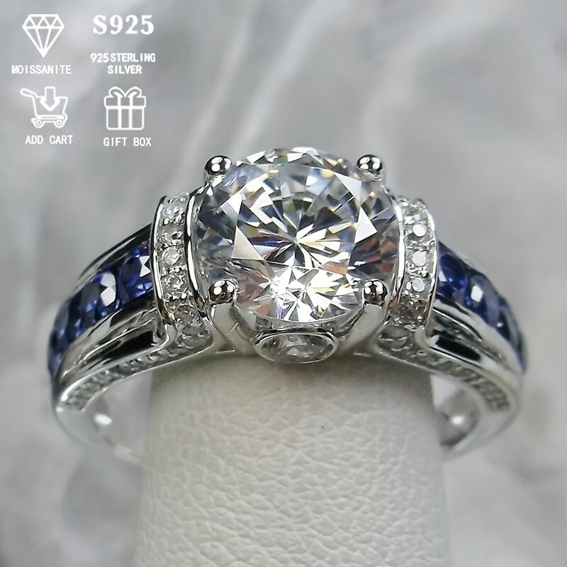 Sterling Silver Vintage Round 4-Prong Settingda 2 Carat Moissanite uzuk sovgʻa qutisi bilan
