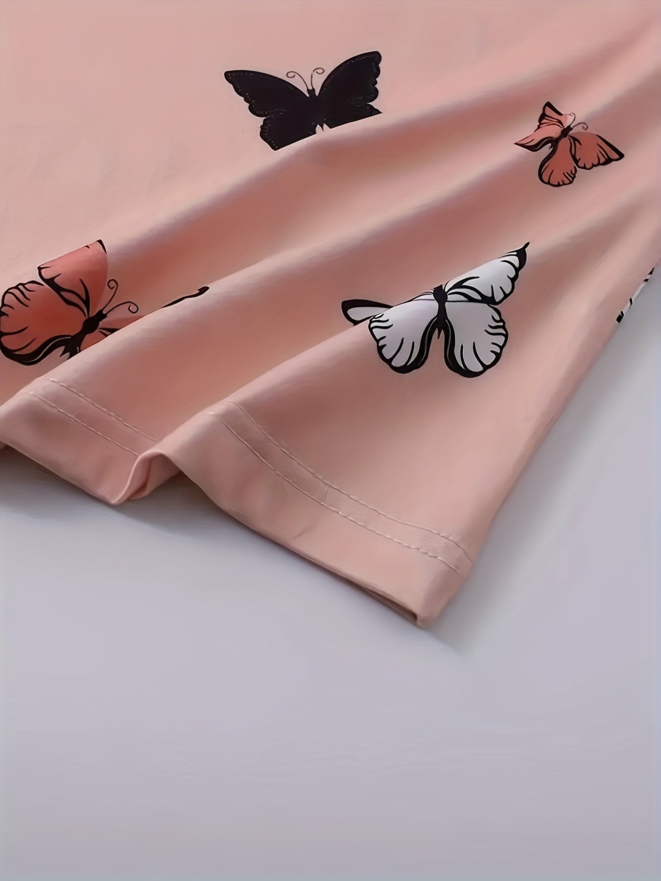 Plus Size Butterfly Print Short Sleeve Pajama Set Two-Piece Combo