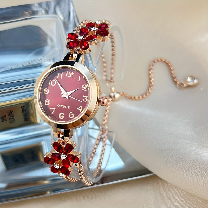 Women's Quartz Watch with Rhinestones and Adjustable Zinc Alloy Bracelet
