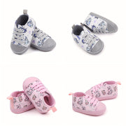 Baby Canvas Sneakers with Cartoon Print Adjustable Lace-Up Indoor Casual Shoes