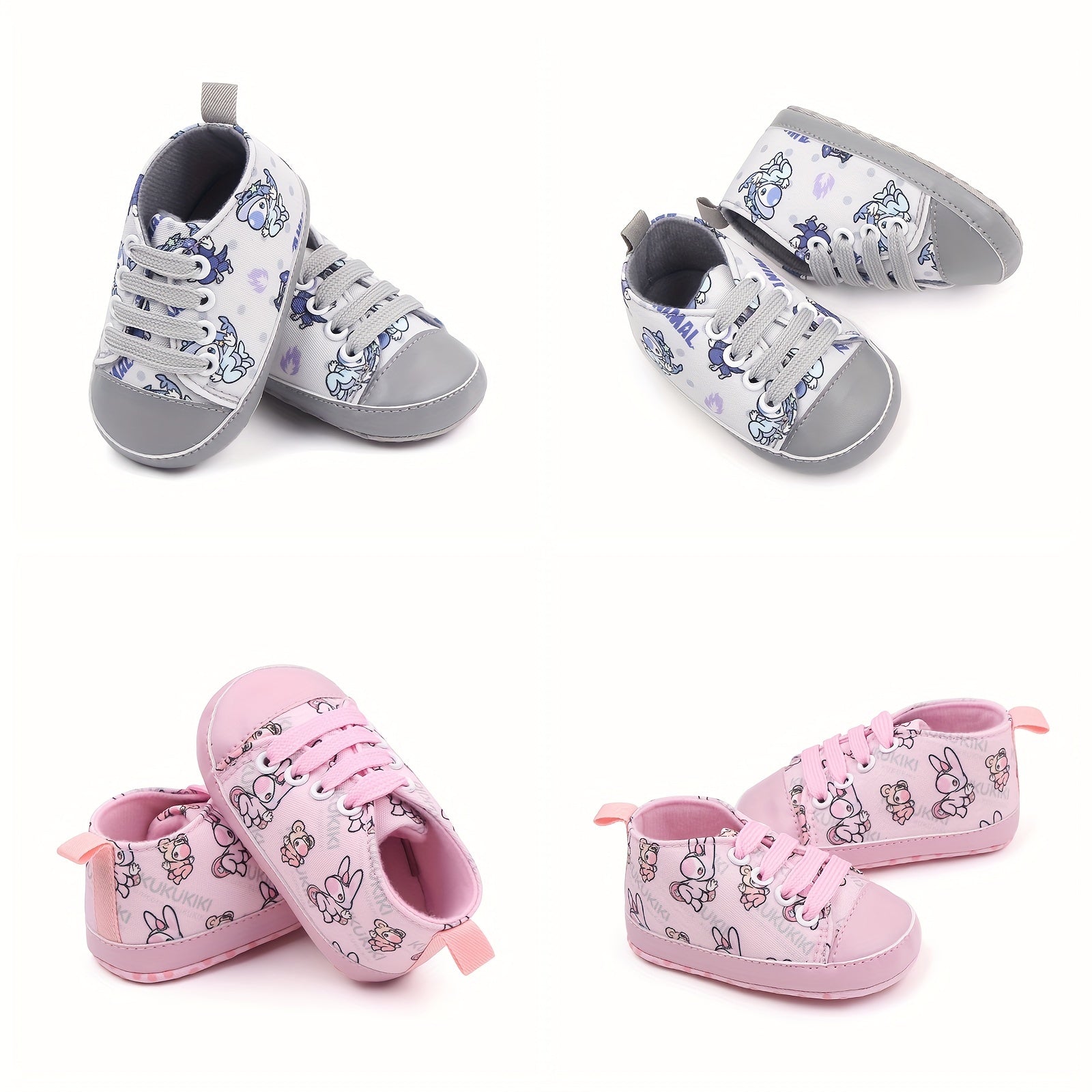 Baby Canvas Sneakers with Cartoon Print Adjustable Lace-Up Indoor Casual Shoes