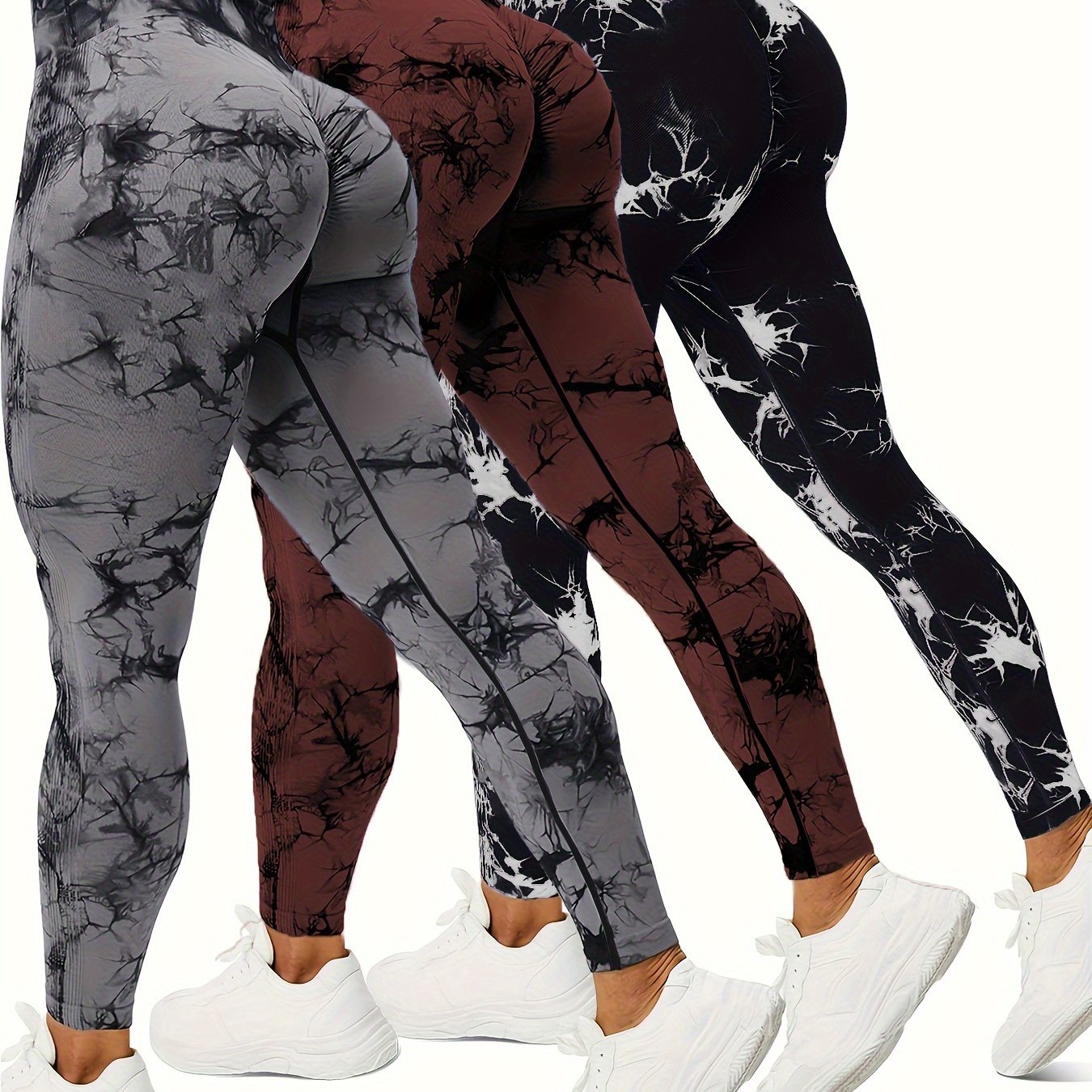 Plus Size High Waist Yoga Pants 3-Pack Polyamide Stretch Tie Dye Leggings