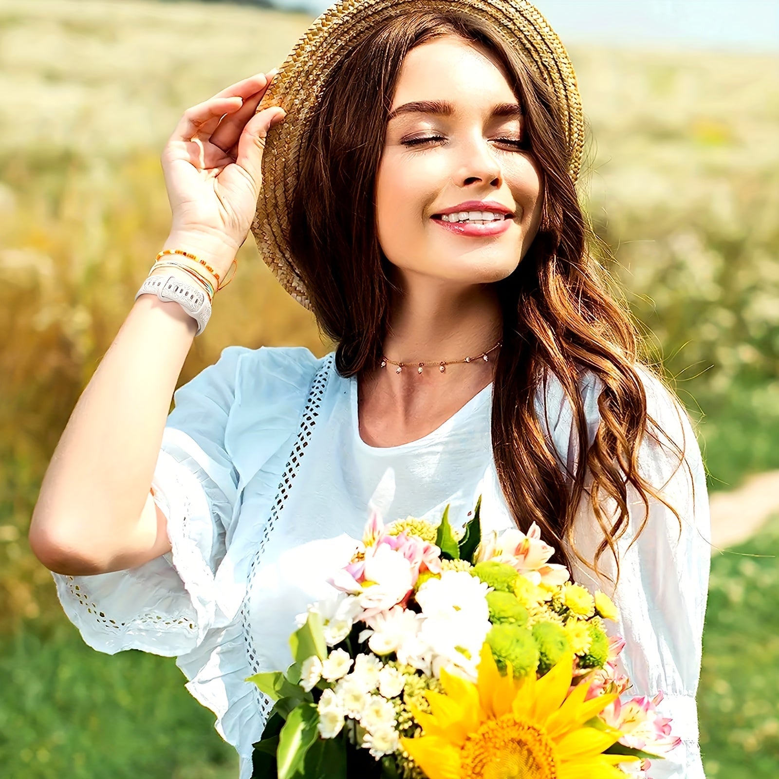 Women's Floral Silicone Apple Watch Band Compatible with Series 1-9 and Ultra