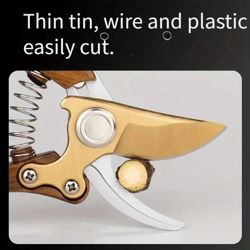 Heavy-Duty Garden Pruning Shears with Ergonomic Wood Grain Handle and SK5 Steel Blade