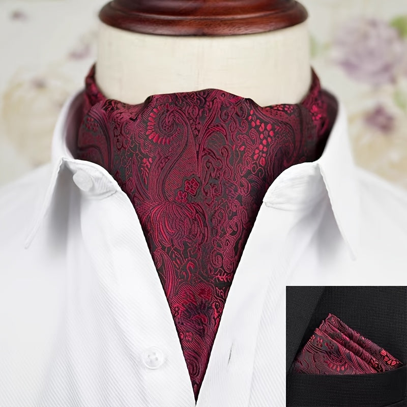 Conjunto de pañuelo de cuello y pañuelo de mano de jacquard con diseño paisley para hombre, perfecto para regalar