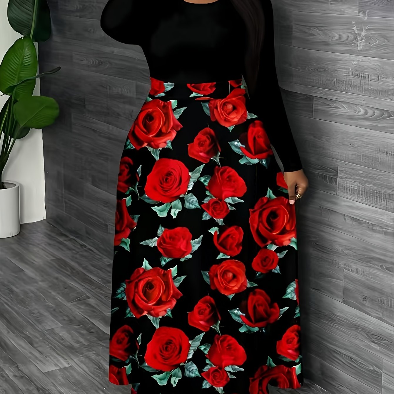 Falda midi acampanada de talla grande para mujer, poliéster, azul vibrante, para todas las estaciones, casual