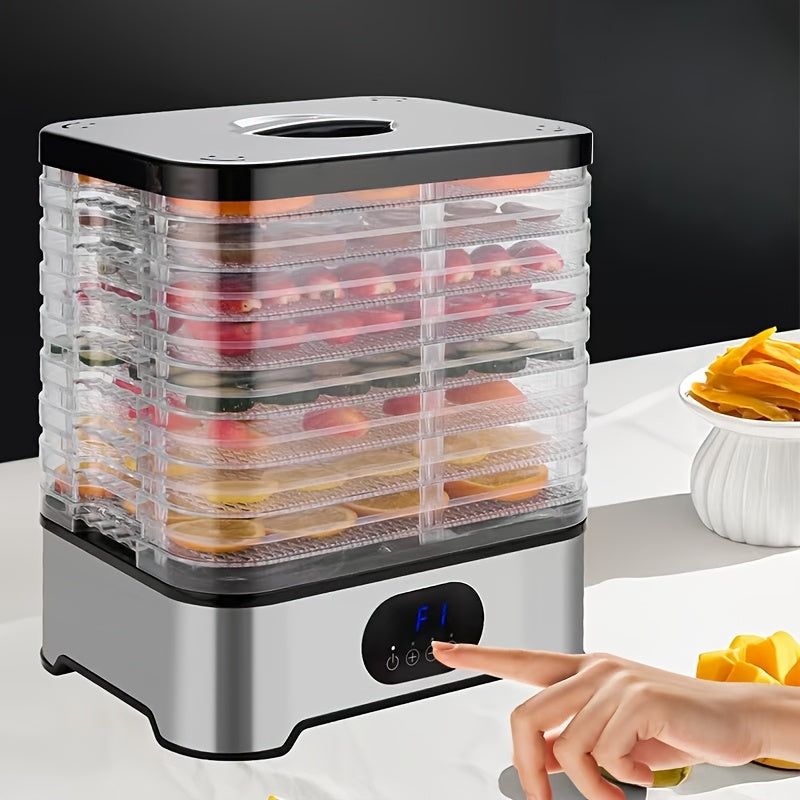 EU Household Dried Fruit Machine with Digital Timer and Temperature Control LED Display. Meva, o't, go'sht va atıştırmalıklar kabi turli xil mahsulotlar uchun mos. Kuchli quritish xususiyatlariga ega