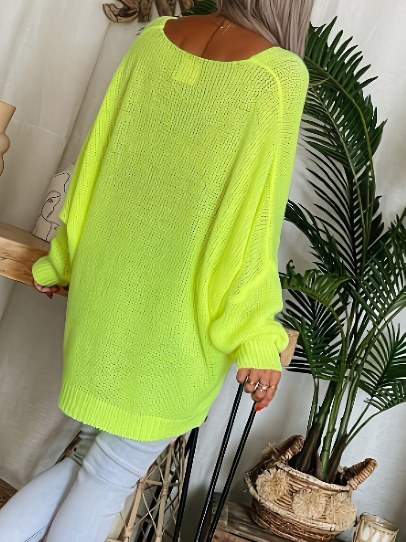 Plus Size Women's V-Neck Sweater Soft Warm Knit Bright Yellow Fall Winter